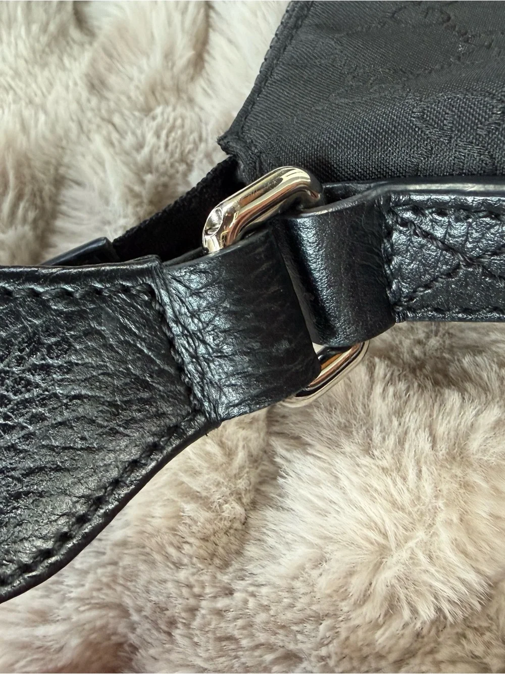 Authentic Gucci Black GG Nylon Flat Messenger Crossbody Bag | Leather Trim